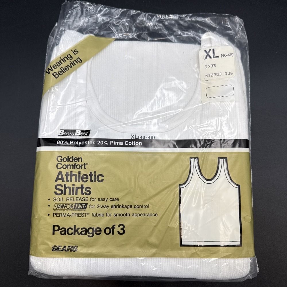 New Open Pack Of 2 Vintage Sears Golden Comfort Men's White Tank Shirts XL 46-48